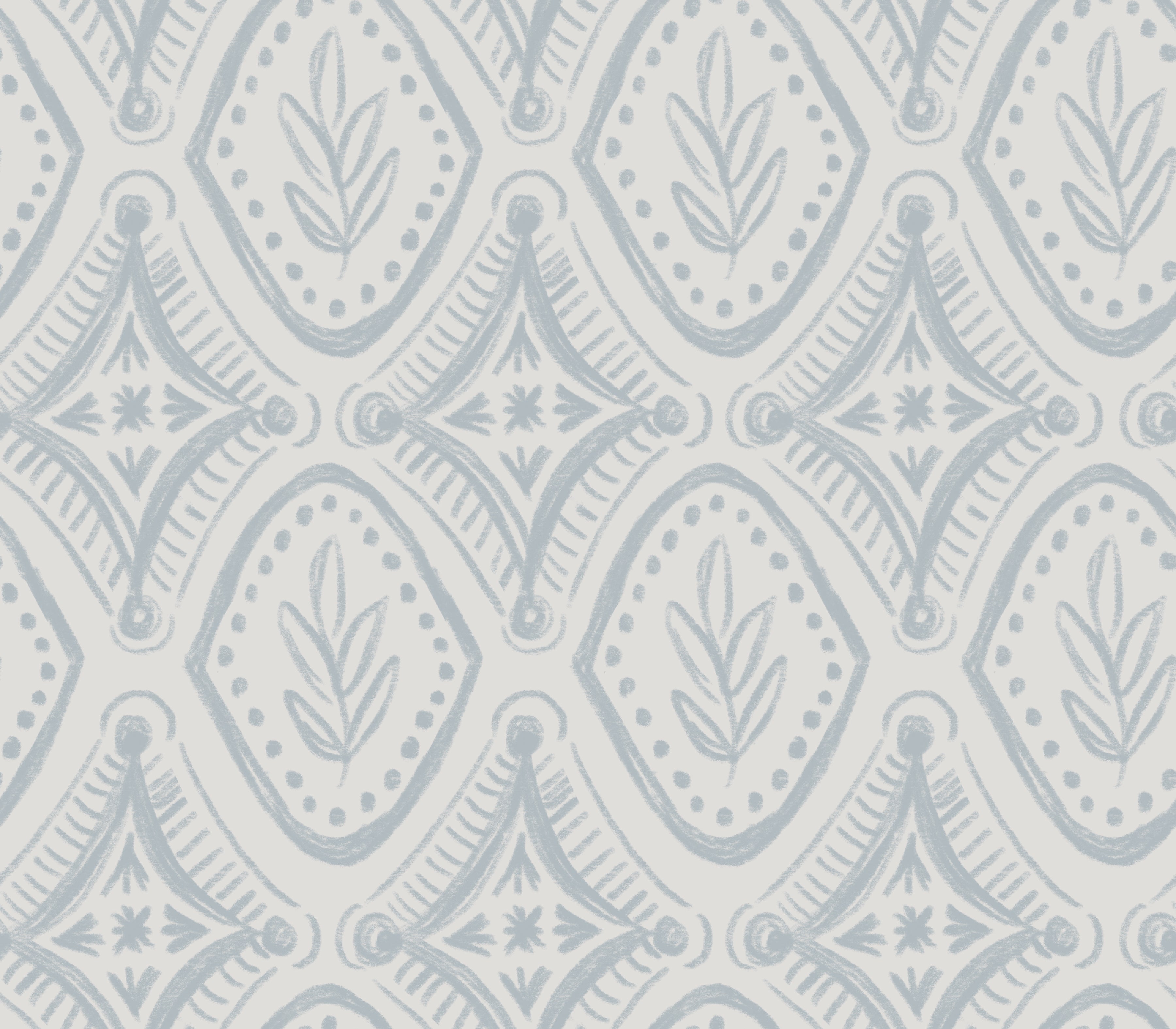Pattern with blue geometric design on a light gray background